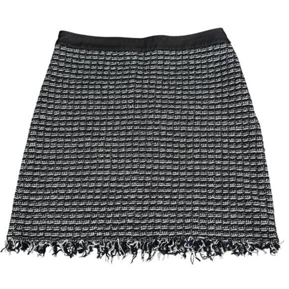 TORY BURCH Raffia A-Line Tweed Fringe Skirt Sz 8 Black White - Picture 2 of 6